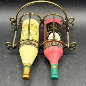 Vintage Midwest of Cannon Falls Porcelain Wine Bottle Trinket Boxes w Metal Rack